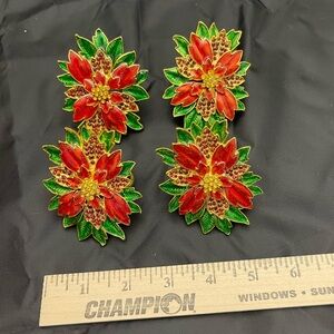 Christmas Holiday Poinsettia Napkin Ring Set Gold Festive